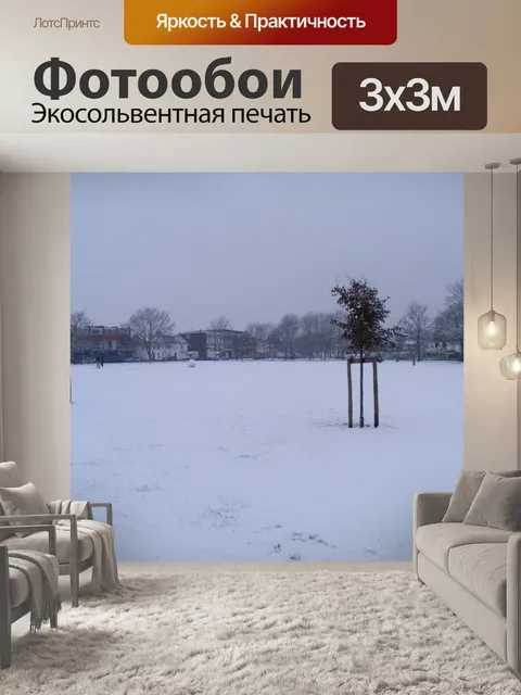 Фотообои Зеленый в снегу, пасмурный день, 2