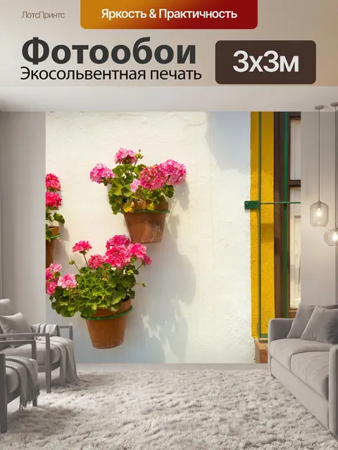 Фотообои Цветочные горшки висят на стене