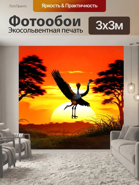 Фотообои венценосный журавль в динамичном прыжке