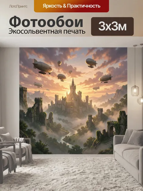 Фотообои Воздушные корабли над замками