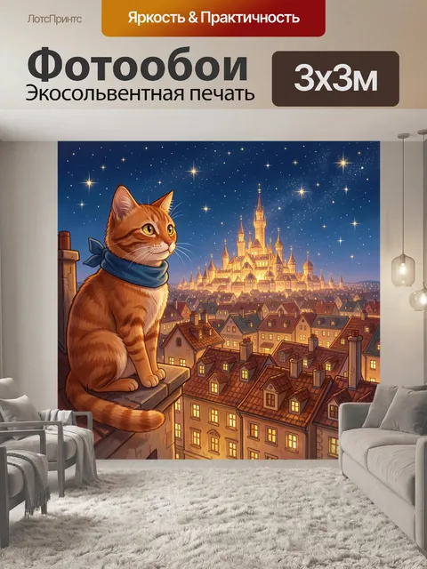 Фотообои Рыжий кот над ночным городом