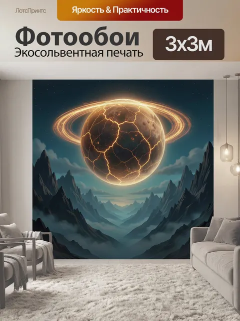 Фотообои Фантастическая планета над горами