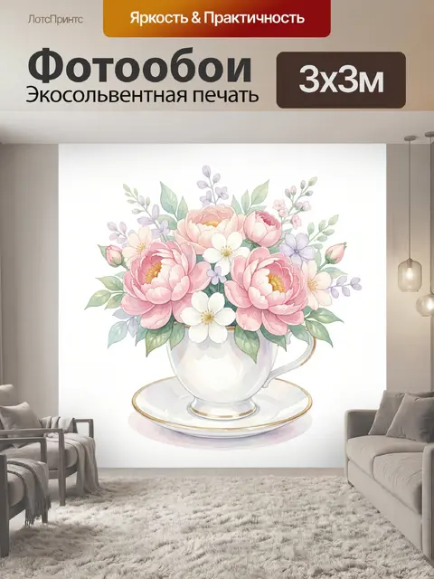 Фотообои Пастельный букет в фарфоровой чашке