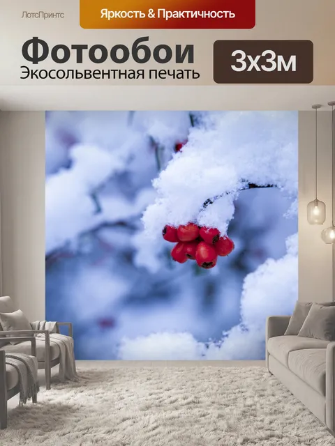 Фотообои Красные ягоды и Снежный филиал