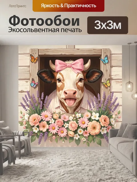 Фотообои Корова с розовым бантом