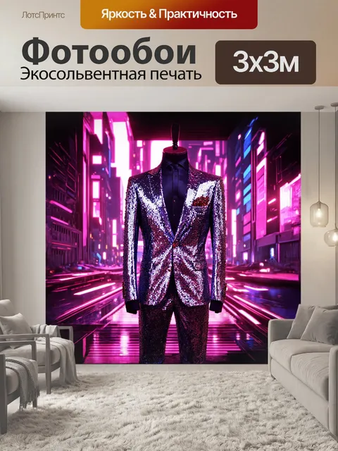 Фотообои костюм из блестящей, металлической ткани, украшенный драгоценными камнями, висит на манекене в…