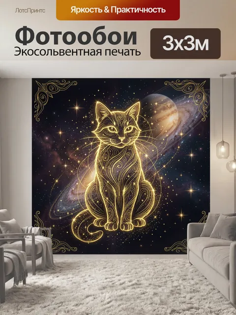 Фотообои Золотой кот в космическом сиянии
