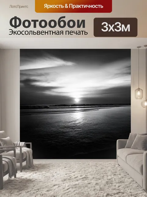 Фотообои черно-белый, отображающие величественные закаты с тонкими переходами и текстурами, создавая ощущение…