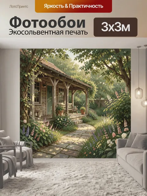 Фотообои Деревенский дом среди цветов
