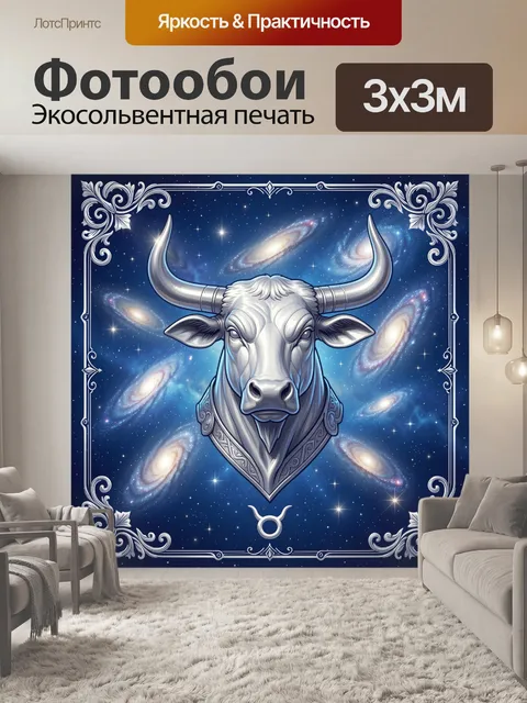 Фотообои Бык на фоне галактик
