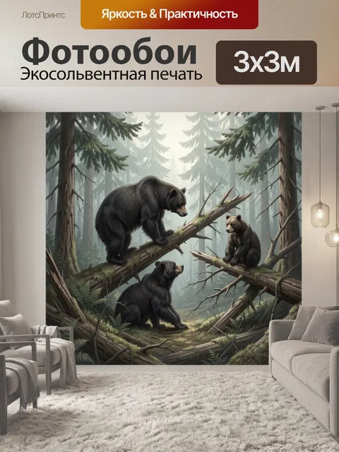 Фотообои Медведи в туманном лесу