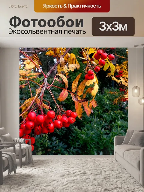 Фотообои Зимнее дерево с красными ягодами