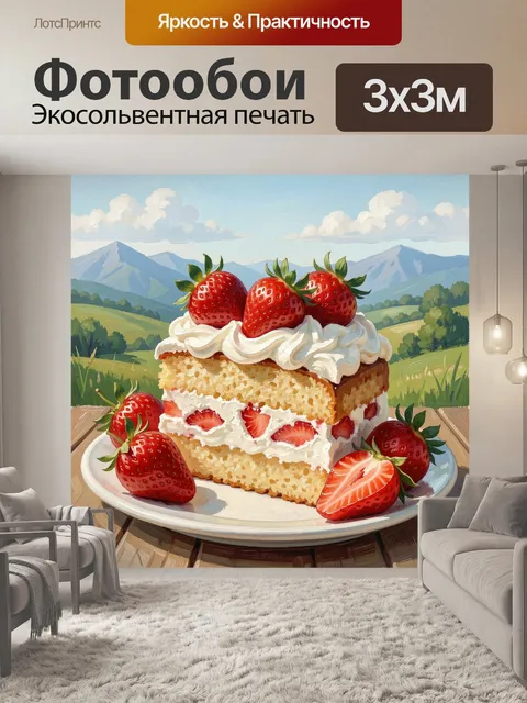 Фотообои Клубничный торт в горах