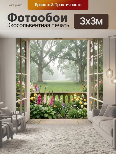 Фотообои Цветущий сад за французскими окнами