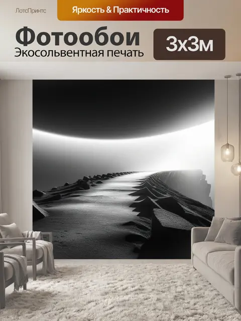 Фотообои с панорамой чернобелый