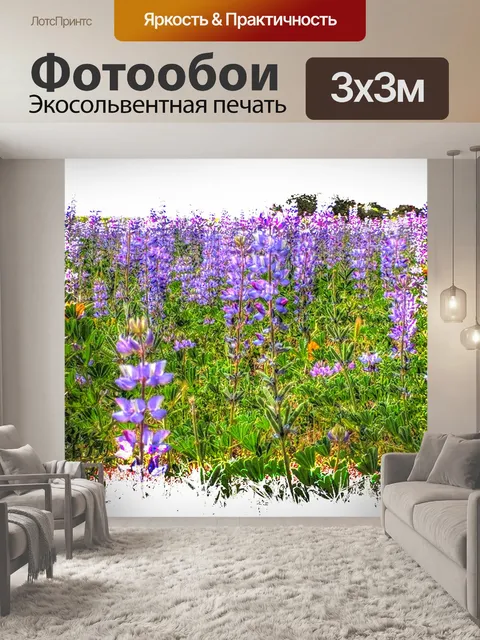 Фотообои Поле фиолетовых полевых цветов