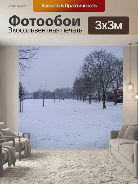 Фотообои Зелень, деревья, снег, пасмурно, 1