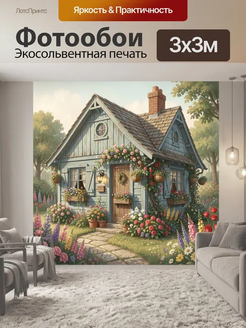 Фотообои Уютный садовый домик с цветами