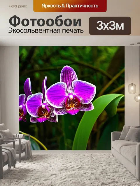 Фотообои орхидея с яркими цветами на фоне тропического леса