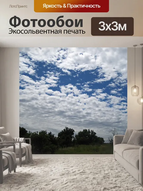 Фотообои Голубое небо и белое облако над деревьям