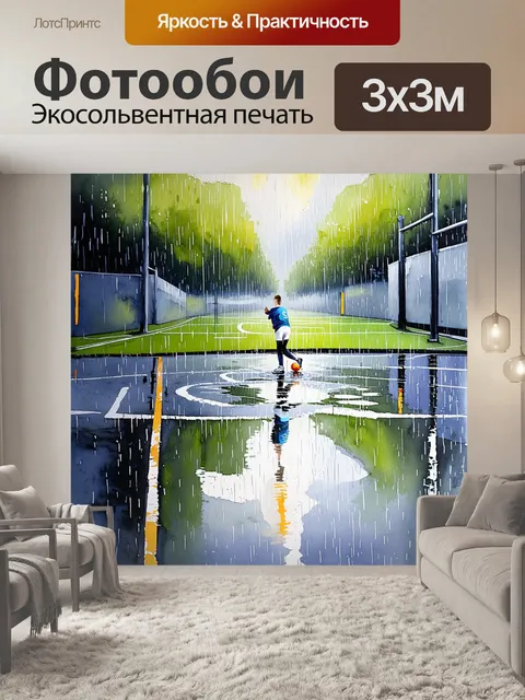 Фотообои на городской спортивной площадке в дождливый день