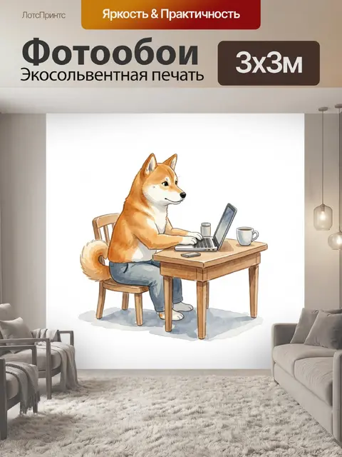 Фотообои Сиба-ину за ноутбуком