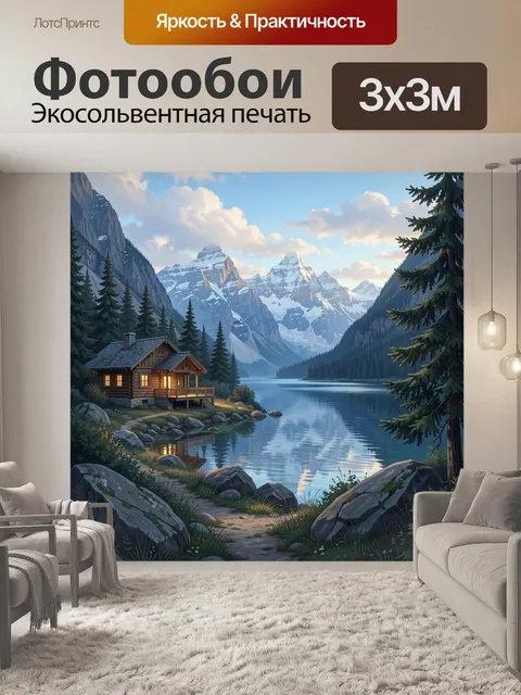 Фотообои Уютный дом у горного озера
