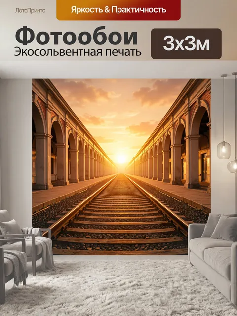 Фотообои Железнодорожный путь к закату