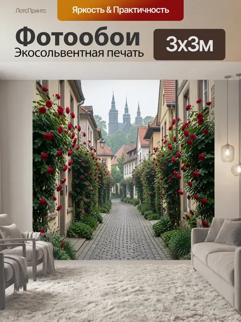 Фотообои Уютная европейская улочка с розами