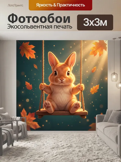 Фотообои Милый кролик на качелях