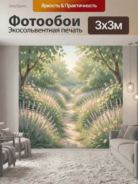 Фотообои Лесная тропинка среди лаванды