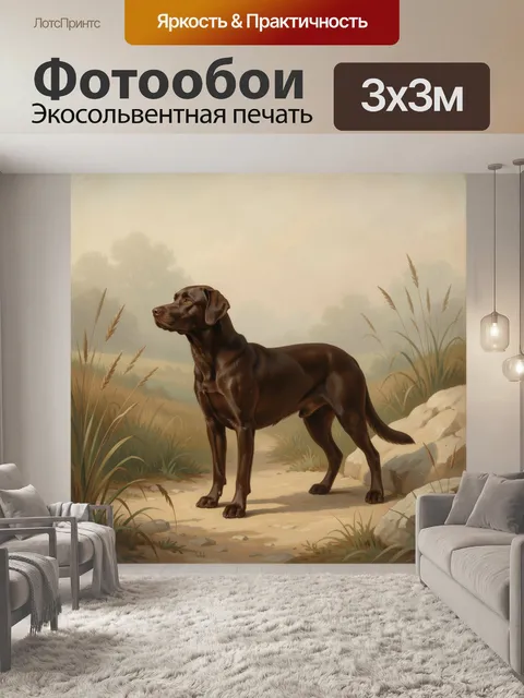 Фотообои Охотничья собака в туманном поле