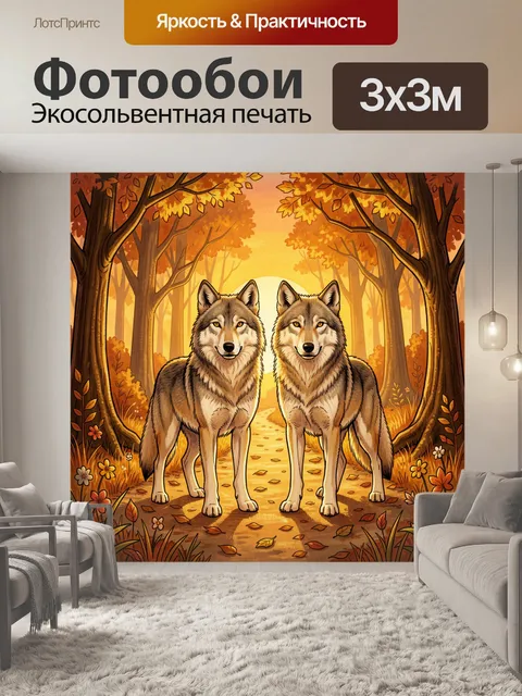 Фотообои Волки на золотой осенней тропе