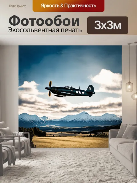 Фотообои древний самолет времен второй мировой войны взмывает в небо над живописным ландшафтом