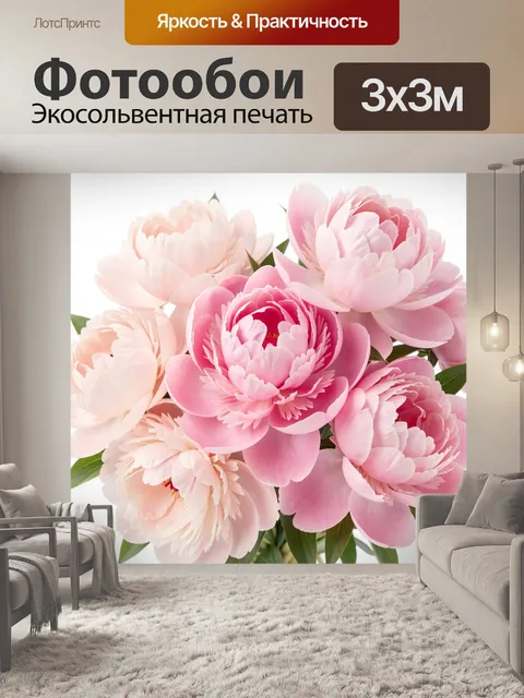 Фотообои Розовые пионы на белом фоне