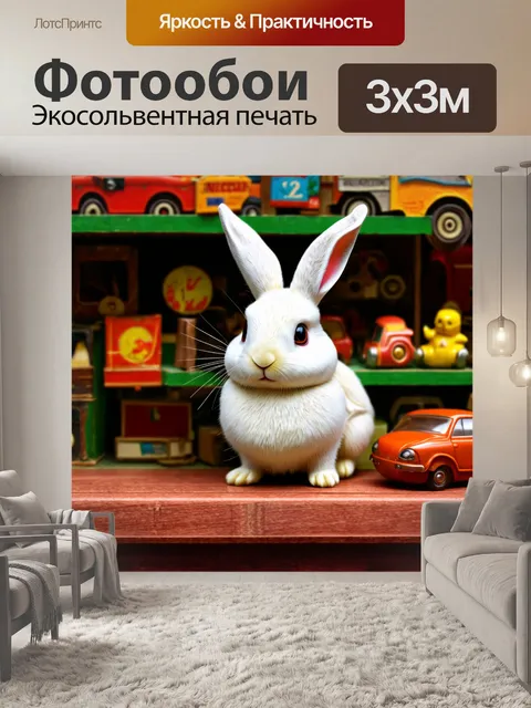 Фотообои животные в стиле ретро с изображением зайца на фоне старинного магазина игрушек
