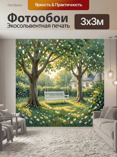 Фотообои Садовые качели между деревьями