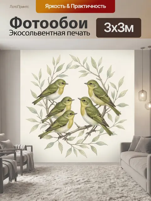Фотообои Птицы среди ветвей с листвой