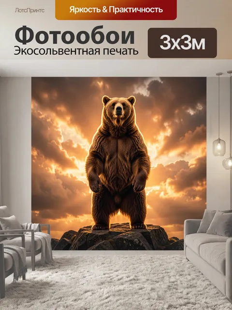 Фотообои Медведь на скале на закате