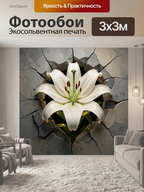Фотообои Белая лилия сквозь трещины