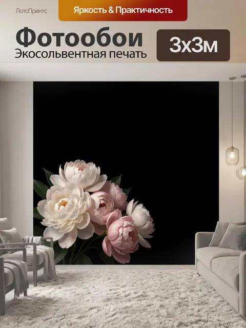 Фотообои Пионы на темном фоне