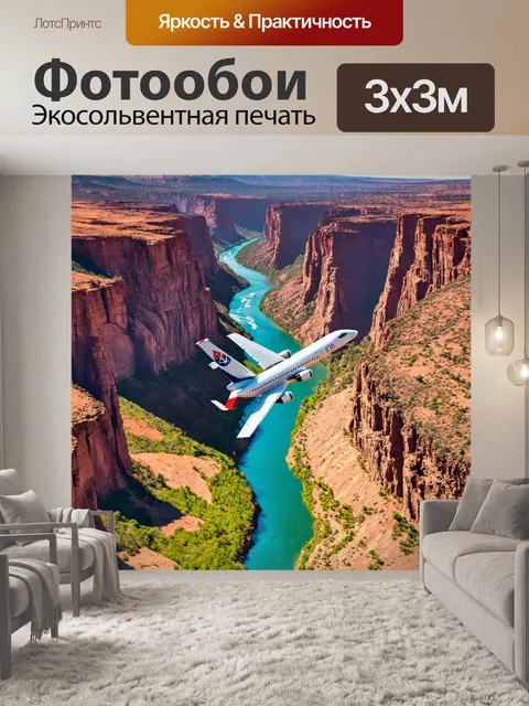 Фотообои самолет, пролетающий над каньоном с быстрыми реками и бурной природой