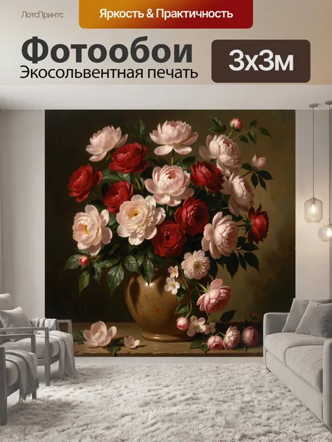 Фотообои Букет пионов и роз