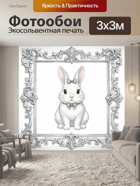 Фотообои Кролик в бабочке в рамке