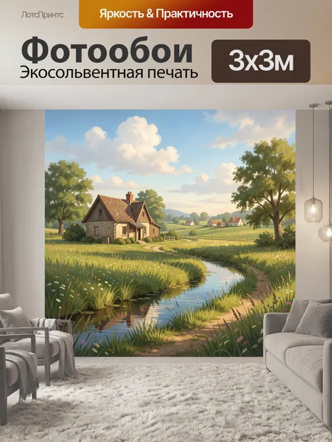 Фотообои Деревенский пейзаж у ручья