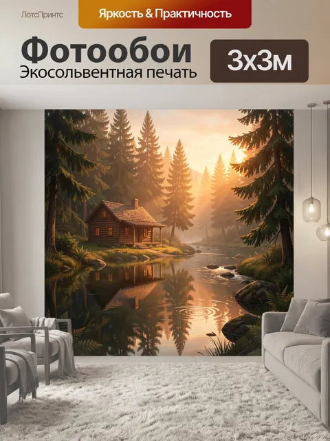 Фотообои Лесная избушка у реки