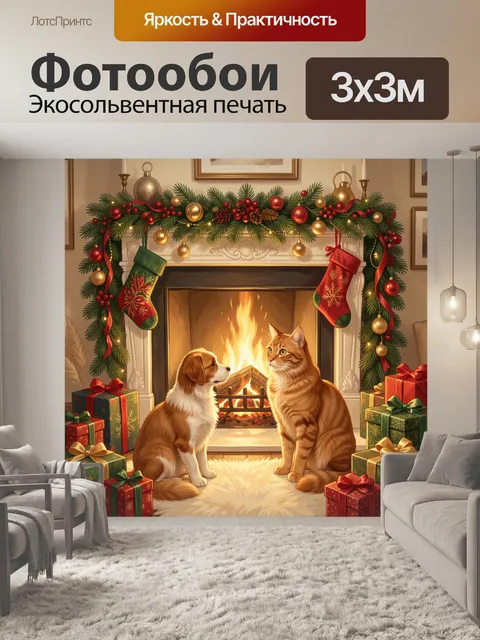Фотообои Уют у камина с питомцами