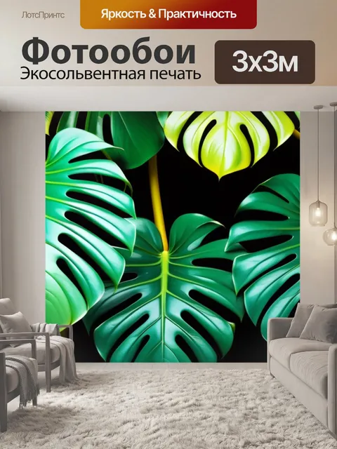 Фотообои с листьями монстеры разноцветный
