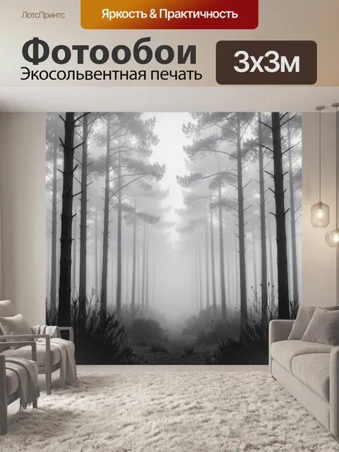 Фотообои Туманный сосновый лес
