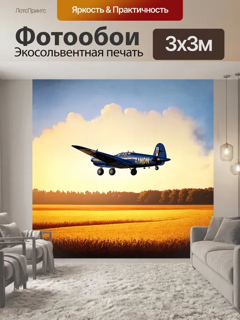 Фотообои самолет ан-2 взмывает в небо над живописными полями, заливаемыми золотистым светом заката